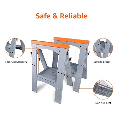 Amazon Basics Folding Sawhorse - Set Of 2, 900 Pound Capacity #TOP2