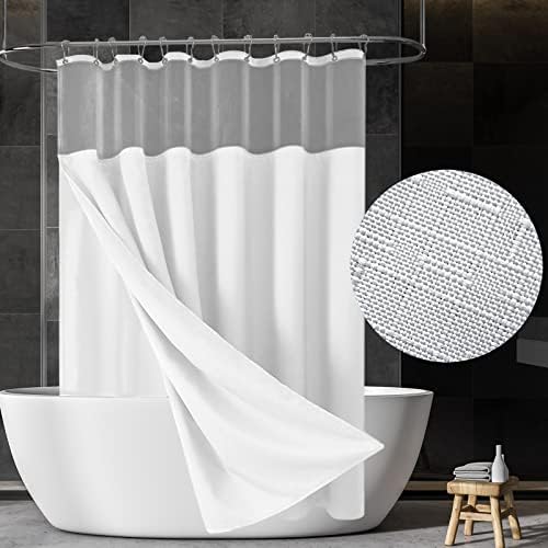 NixiYa White Shower Curtain and Liner Set Linen Snap in Cloth Shower Curtain Liner Washable Weighted Shower Curtain Liner Hotel Luxury Double Shower Curtain Waterproof 72 Inch,72 x 72