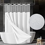 NixiYa White Shower Curtain and Liner Set Linen Snap in Cloth Shower Curtain Liner Washable Weighted