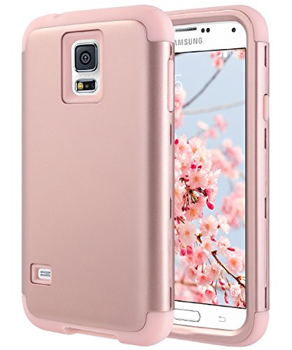 ULAK Galaxy S5 Case, S5 Case, Shock Resistant Hybrid Soft Silicone Hard PC Cover Case for Samsung Galaxy S5, Will NOT Fit S5 Active (Rose Gold)