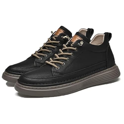 Men's Leather Casual Oxfords Shoes,Invisible Height Increasing Non-Slip Softsole Lace-Up Fashion Sneaker Dress Shoes