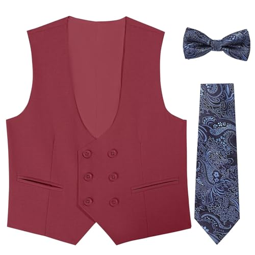 Boys Vest Double Breasted Suit Vest for Boy Formal Casual Western Wedding Waistcoat and Tie