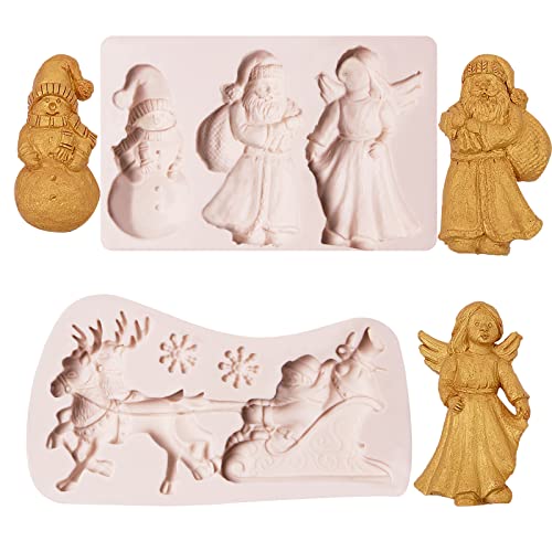 Christmas Fondant Molds 2 Pcs, Santa Claus Snowan Our Lady Feather Silicone Chocolate Mold for...