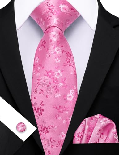 Image of Barry.Wang Flower Ties for Men Handkerchief Cufflinks Set Wedding Necktie Set Party