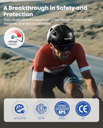 ILM Smart Adult Bike Helmet with Automatic G-Sensor Turn Signal & Brake Warning LED Light Control, Road Cycling Bicycle Helmets for Men Women E3-12LS Matte Black Large X-Large
