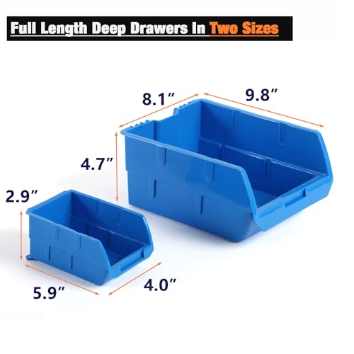 Image of Wallmaster Wall Mounted Storage Bins, Wall Storage Bins Parts Rack 10 Bins&3 Rails Wall Mount Tool Organizer Hardware Storage Organizer (Blue)