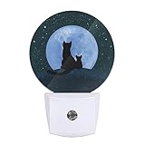 EKOBLA Black Cat Silhouette Night Lights Plug into Wall Two Cats on The Moon Space Kitten Galaxy Stars Night Light Lamp Auto Sensor for Cat Lovers Cat Wall Decor for Bedroom Living Room Blue