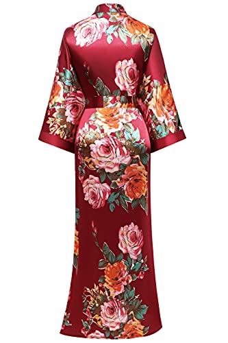 Image of BABEYOND Women's Kimono Robe Long Satin Silky Floral Lightweight Bridesmaid Wedding Bachelorette Party Robe