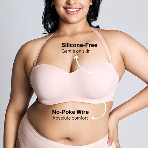 Image of NYKD NYB027 Cotton Padded Wired Multiway Strapless Bra Anti Slip Seamless Bonded Neckline Detachable Straps (Plus