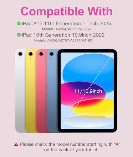 Image of Hamile for iPad 11th 10th Generation Case with Keyboard - 7 Colors Backlit Wireless Detachable Folio Keyboard Cover with Pencil Holder for iPad 11-inch A16 2025 10th Gen 10.9 Inch 2022 (Hot Pink)