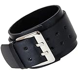 MALUGOGO Pulsera con hebilla grande para hombre, de doble capa, de piel, color negro, vintage, fácil de quitar, para uso casual y diario