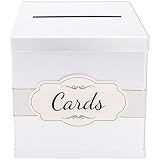 Merry Expressions Gift Card Box with 2 Black & White Ribbons in Gold Trim & Cards Label - 10"x10"x10