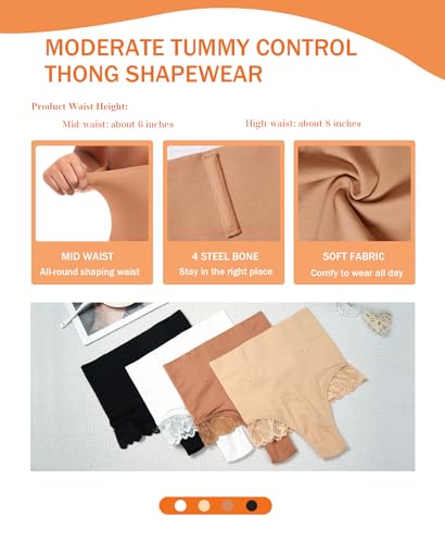 Image of Werena Tummy Control Thong Shapewear for Women High Waisted Body Shaper Panties Shaping Thong Girdle Underwear