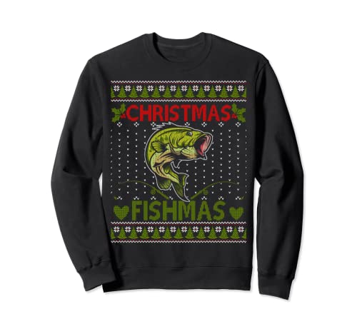 Christmas Fishmas Funny Bass Fishing Ugly Christmas Sweater Sudadera