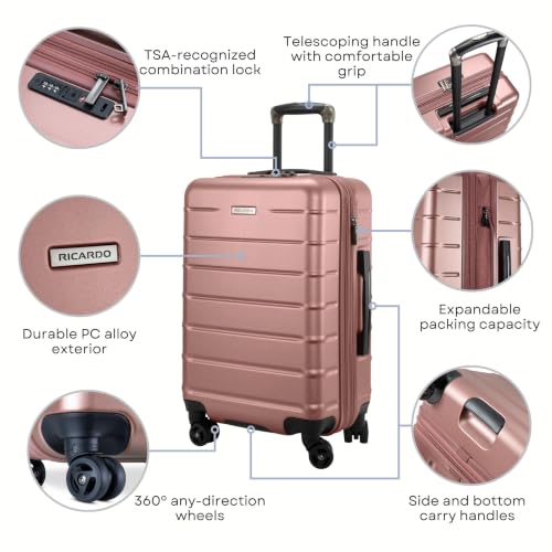 Image of Ricardo Beverly Hills Cambria Hardside Luggage | Stylish Suitcase with Wheels for Effortless Travel, Expandable and Secure TSA-Locked Packing, 24-inch Medium Checked, Rose Champagne