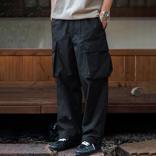 XYXIONGMAO Men's Black Hip Hop Casual Loose Cargo Pants Multi-Pocket Sweatpants Streetwear Pleated Techwear Joggers Overalls3