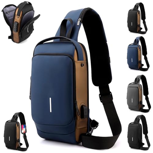 Leyweio Bag, Auricz Sling Bags, New Carbon Fiber Streamline Anti-Theft Sling Bag, USB Charging Sport Sling (Blue)