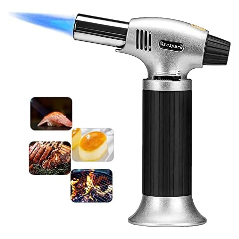Butane Torch, Arespark Professional Culinary Torch Refillable Portable Blow Torch Lighter with Safety Lock & Adjustable Flame for Kitchen Cooking Desserts Baking Soldering (Gas Not Included) Cover