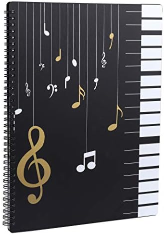 Music Sheet Folder Song File Clef Paper Storage Documents Holder Bag, Blank Plastic Concert Choral Folder A4 30 Pockets for Musicians and Band, Writable and 180-degree Spiral-Bound