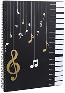 Music Sheet Folder Song File Clef Paper Storage Documents Holder Bag, Blank Plastic Concert Choral Folder A4 30 Pockets for Musicians and Band, Writable and 180-degree Spiral-Bound