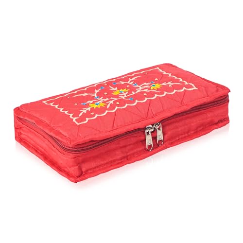 Image of Amazon Brand - Solimo Cotton Blend Embroidery Jewellery Kit cum Pouch, Red