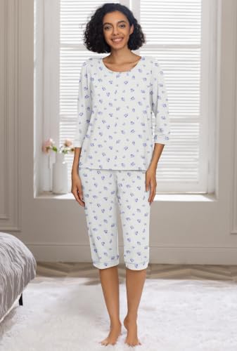 Image of PrinStory Womens Pajama Sets Capri Pjs Soft Lounge Sets XS-4XL