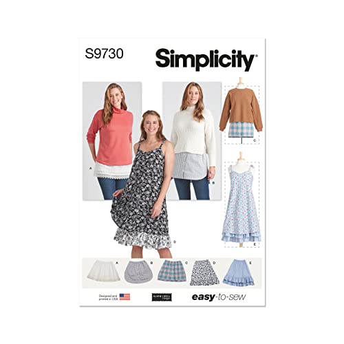 Simplicity SS9730A Easy to Sew Misses' Layering Pullover Slips Sewing Pattern Kit by Elaine Heigl Designs, Code S9730, Sizes S-M-L-XL-XXL