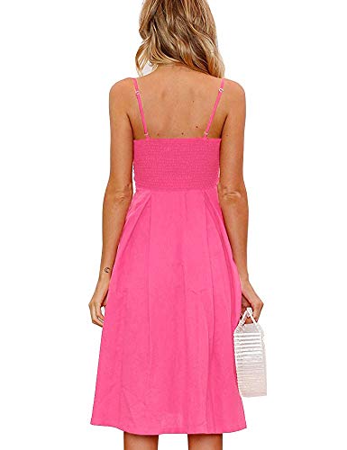 Image of FANCYINN Womens Tie Front Button Down A-Line Dresses Summer Spaghetti Strap Midi Dress Floral Prints