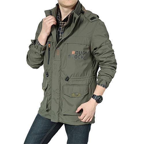 Flygo Mens Outdoor Utility Hooded Windproof Military Jacket Windbreaker