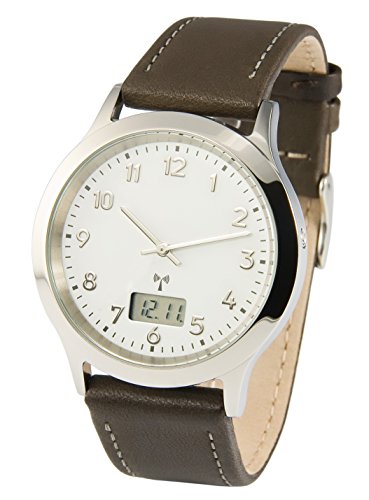 Preisvergleich Produktbild MARQUIS Herren Funkuhr, deutsche Funktechnologie, Braunes Lederarmband, Edelstahlgehäuse 983.6213