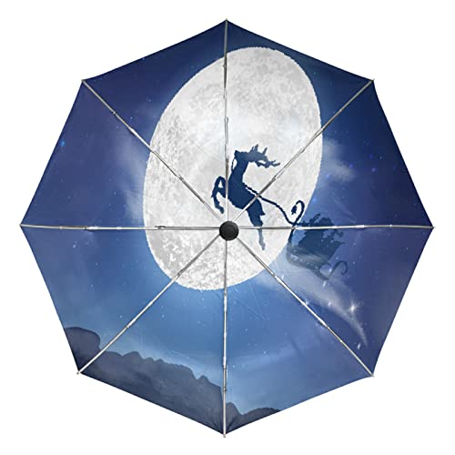 Parapluie pliant automatique ciel nocturne et cerf de Noël ultra-léger