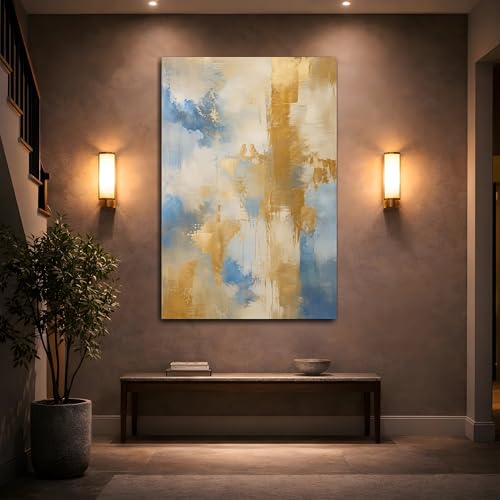 Canvas abstrait oiseaux bleu et or grand format 80x120 cm vertical - 2