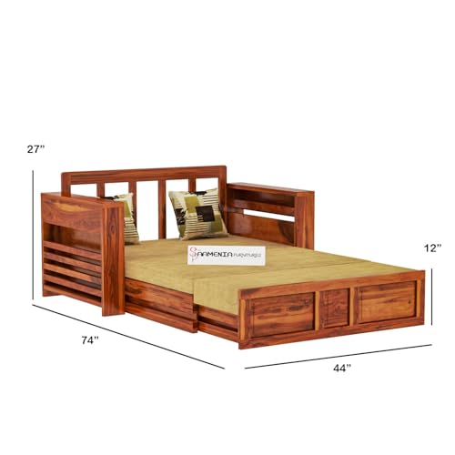 Image of Mamta Furniture Solid Sheesham Wood Sofa Cum Bed Furniture Set with Storage and Cushions for Living Room | Bedroom | Drawing Hall Honey Queen