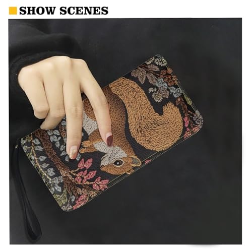 Trendy Funny Women Wallet with Wrist Strap Squirrel Wallet for Women Travel Portable Wristlet Long Purse with Zipper Pu Leather Credit Card Holder for Ladies2