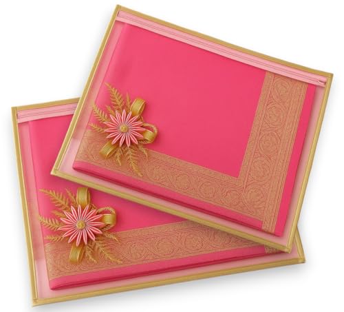 Image of RAAHII 5 Piece Wedding Gifting Transparent single saree cover with zip, suit packing plastic covers for sadi, duppata, clothes bags, lehenga, kurti for marriage Gift wardrobe storage organizer (Pink)