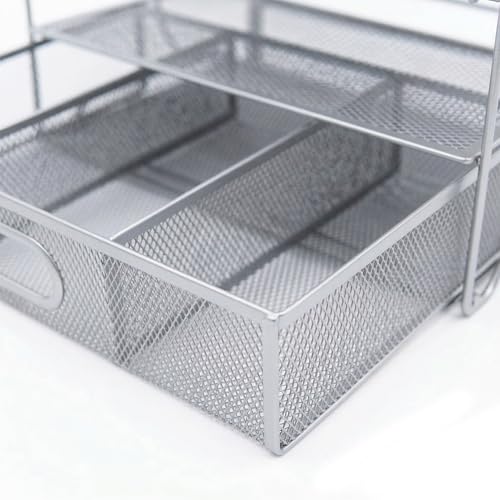 Relaxdays Schreibtisch Organizer, Ordnerhalter mit Schublade & 6 Ablagen, Büro, HBT: 36 x 35 x 24,5 cm, Metall, Silber