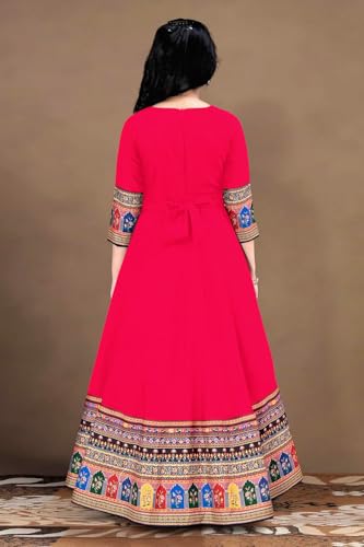 Image of Cotton Silk Long Anarkali Kurta for Girls