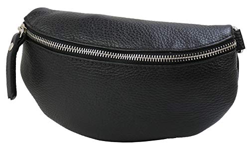 SH Leder ® Prawdziwa skóra, saszetka damska męska, unisex, torba na talię na festiwal, torba na talię, mała torba crossbody damska, skórzana torba 23 x 12 cm, AVA G292, czarna, 23 x 12,50 x 7 cm,