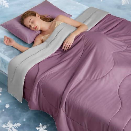 Yosdur Cooling Comforter Twin XL Size for Hot Sleepers,Double-Sided Cooling Blanket with Q-Max Cooling Fabric,Lightweight Breathable Cooling Summer Comforter for Night Sweats Honeypink 68"x90"