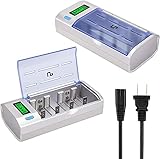 Universal Battery Charger for AA AAA C D 9V Ni-MH Ni-CD Rechargeable Batteries, LP Multi-Functional Upgraded Smart Fast LCD Display Charger with Discharge Function, AC Adapter Included