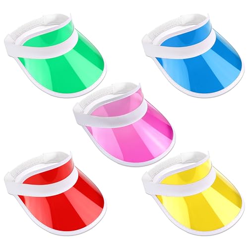 Retro Neon Visor Poker Hat Pack Of 5 Sunvisor For Golf, Stag Parties, And Poker Games - Stylish And Fun Party Accessory