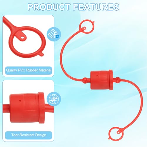 Image of PATIKIL 1 /2 inch ISO-B Hydraulic Coupler Male Dust Cap and Female Plug Cover, Set of 4 Rubber Quick Disconnects Port Plug Cover Fittings Red Cap with Retention Ring