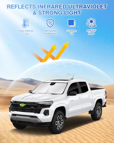 Image of Canvcle Sunshades for 2023-2025 2026 Chevrolet /Chevy Colorado Accessories Windshield Sun Shade Side Rear Window Shade Cover Sun Visor Shield Privacy Protection Keep Vehicle Cool Black 5PCS