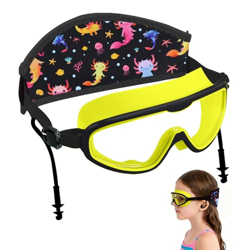 EHZYP Axolotl Toddler Swim GoggleFabric Strap Pain-Free Anti-FogAnti-leakage earplugs for Boys and Girls (Black One Size)