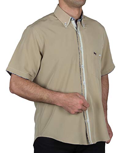 Chemise HKMandel anti-plis beige pour en finir avec le repassage des cols