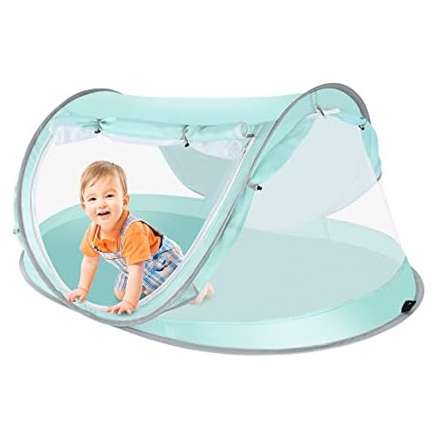 ISILER Baby Beach Tent, UPF 50+ Anti-UV Pop Up Sun Shelter for Beach, Portable Baby Travel Tent with Bug-Proof Ultra-Fine Mesh, Indoor Baby Play Tent, Easy Setup and Fold Into a Carrying Bag Cover