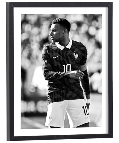 Tableau Kylian Mbappé 30x40 cm avec cadre noir pour déco foot