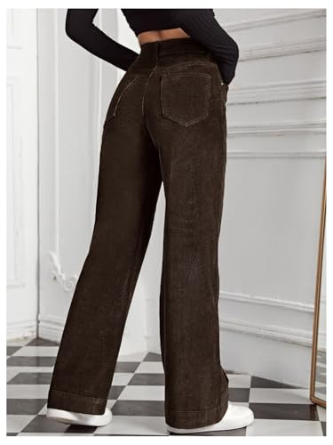 Floerns Women's Vintage Corduroy High Waist Trouser Wide Leg Pants with Pockets2