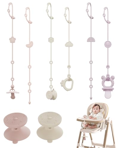 Image of 6 Pack Silicone Baby Toy Straps with 2 pcs Suction Cup Bases, Silicone Pacifier Holder, Toy Strap,Adjustable Toy Holder for Stroller Accessories, Car Seat, Highchair,Crib (B)