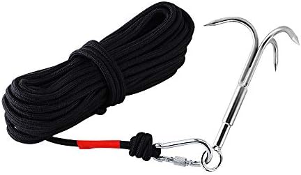 Ant Mag Grappling Hook Carabiner with 20M(65FT) Nylon Rope Anchor Hook with Stainless Steel Hooks for Anchor Retrieving Outdoor Climbing Hiking Tree Limb Removal